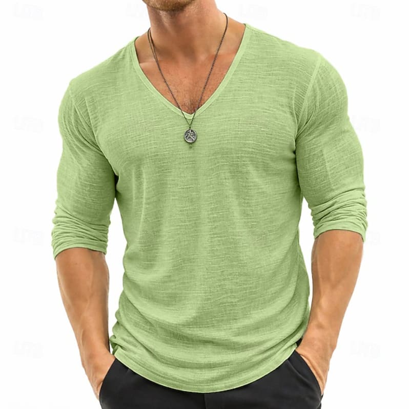 Tanner Slub Knit V Neck Long Sleeve Tee