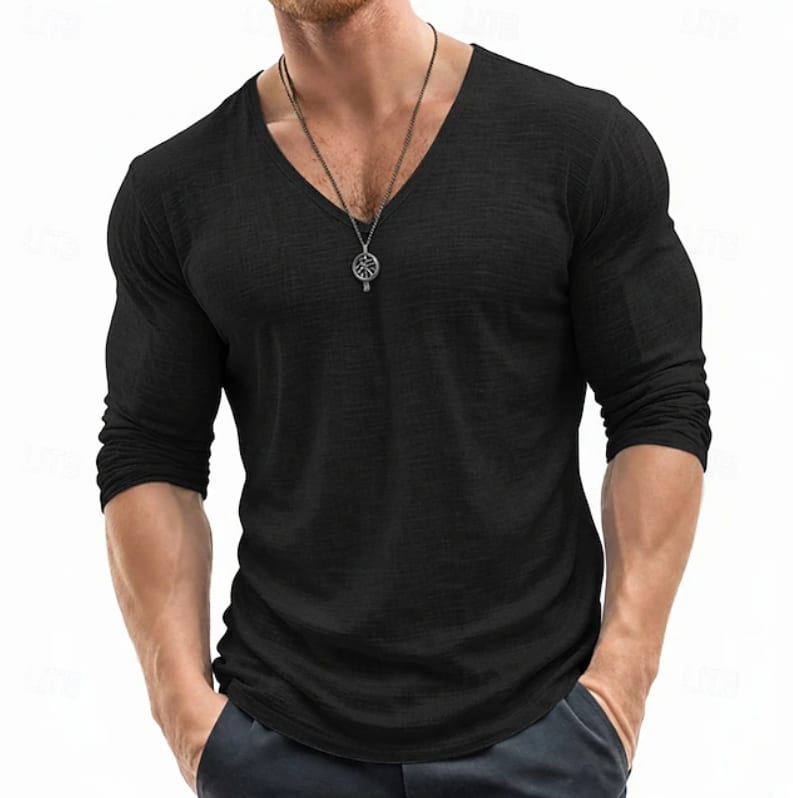 Tanner Slub Knit V Neck Long Sleeve Tee
