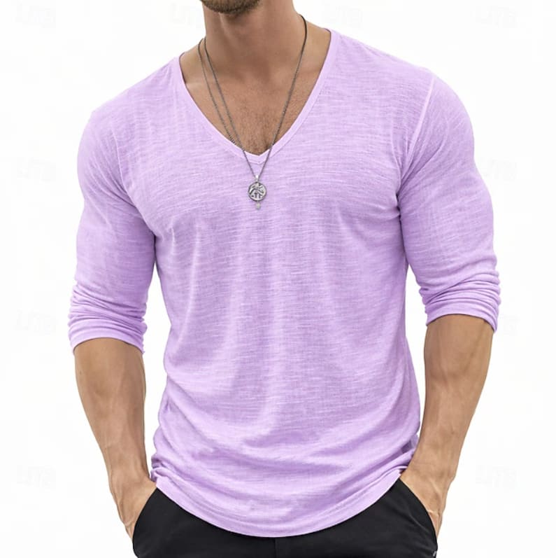 Tanner Slub Knit V Neck Long Sleeve Tee