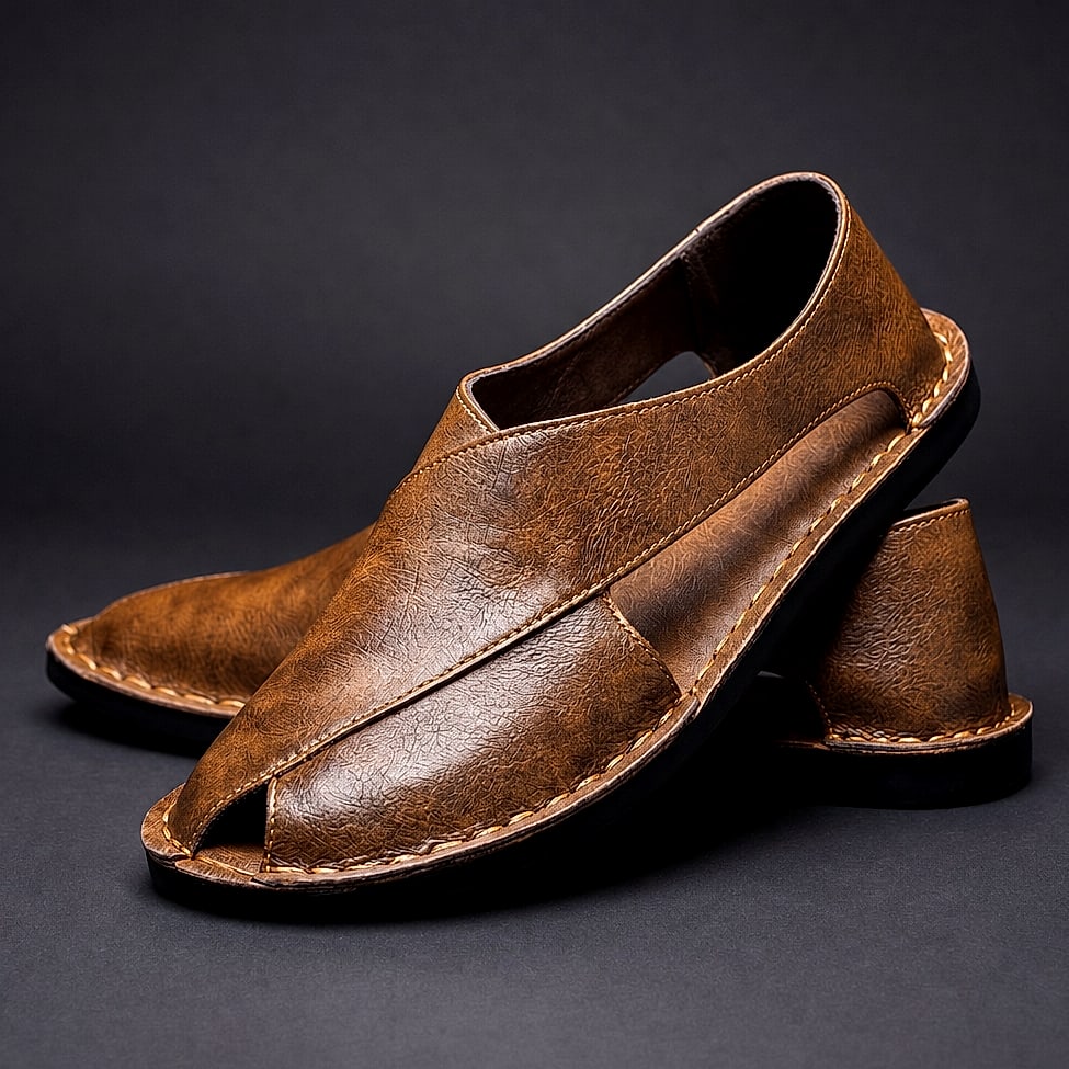 Leander Textured Leather Open Toe Sandals