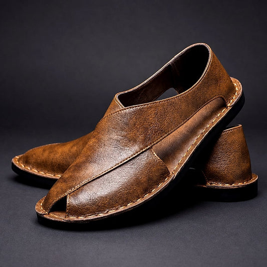 Leander Textured Leather Open Toe Sandals_1