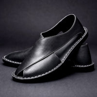 Leander Textured Leather Open Toe Sandals