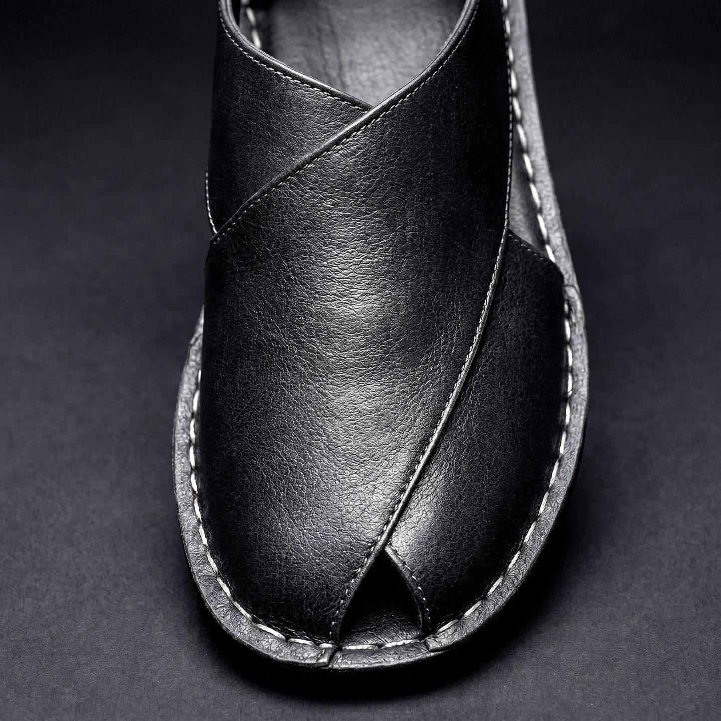 Leander Textured Leather Open Toe Sandals_8
