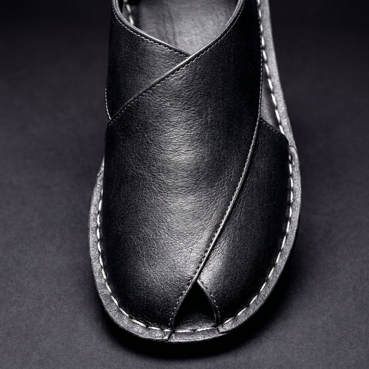 Leander Textured Leather Open Toe Sandals