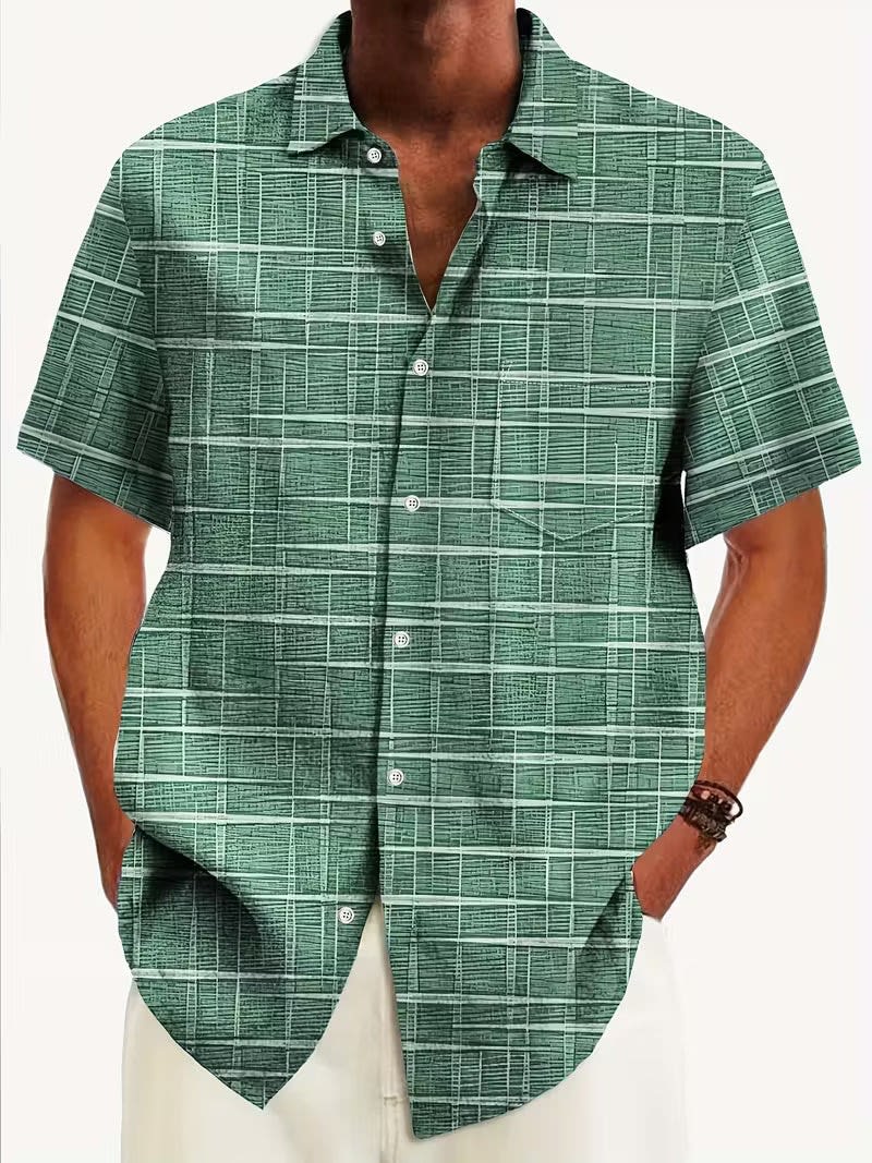 Damon Grid Line Print Short Sleeve Shirt