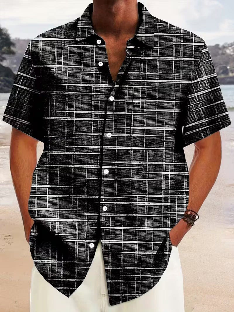 Damon Grid Line Print Short Sleeve Shirt