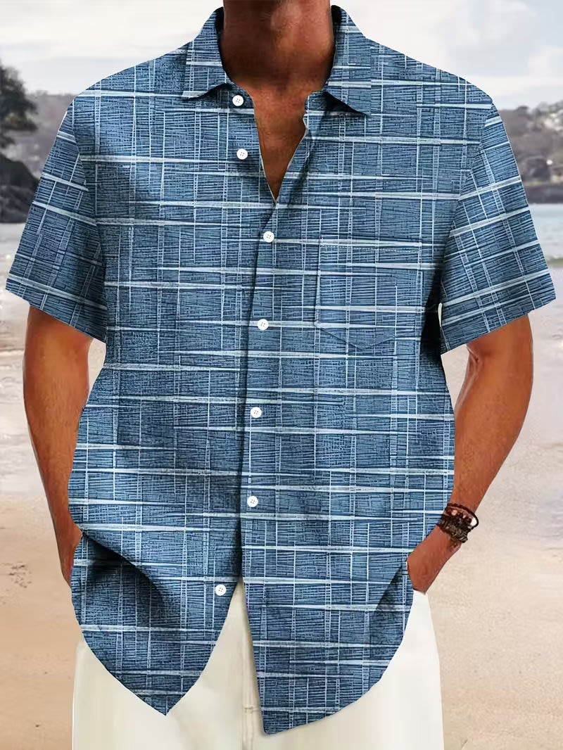 Damon Grid Line Print Short Sleeve Shirt