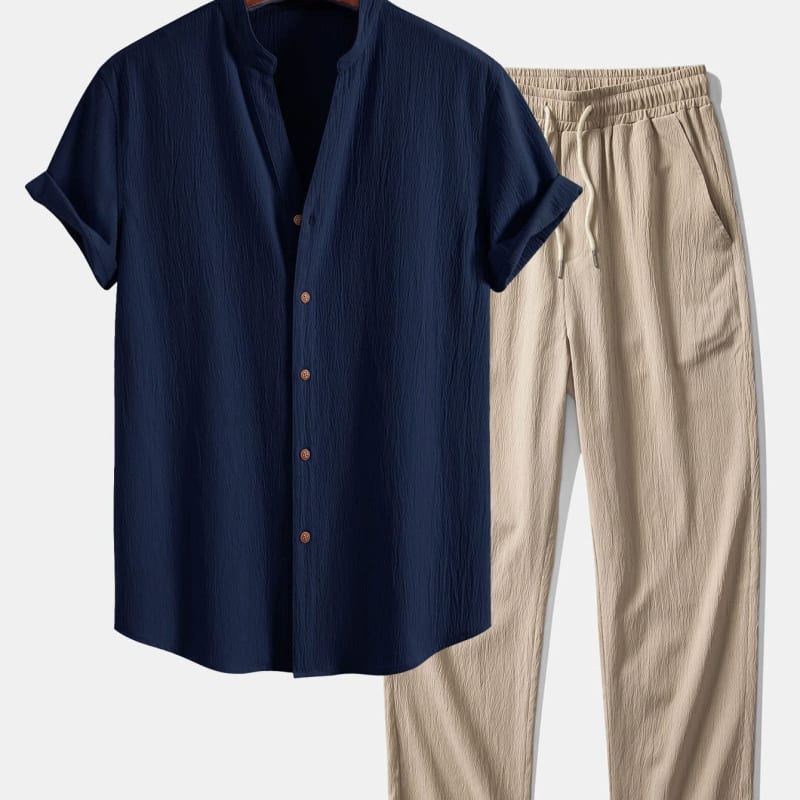Nolan Band Collar Shirt and Trouser Set_1
