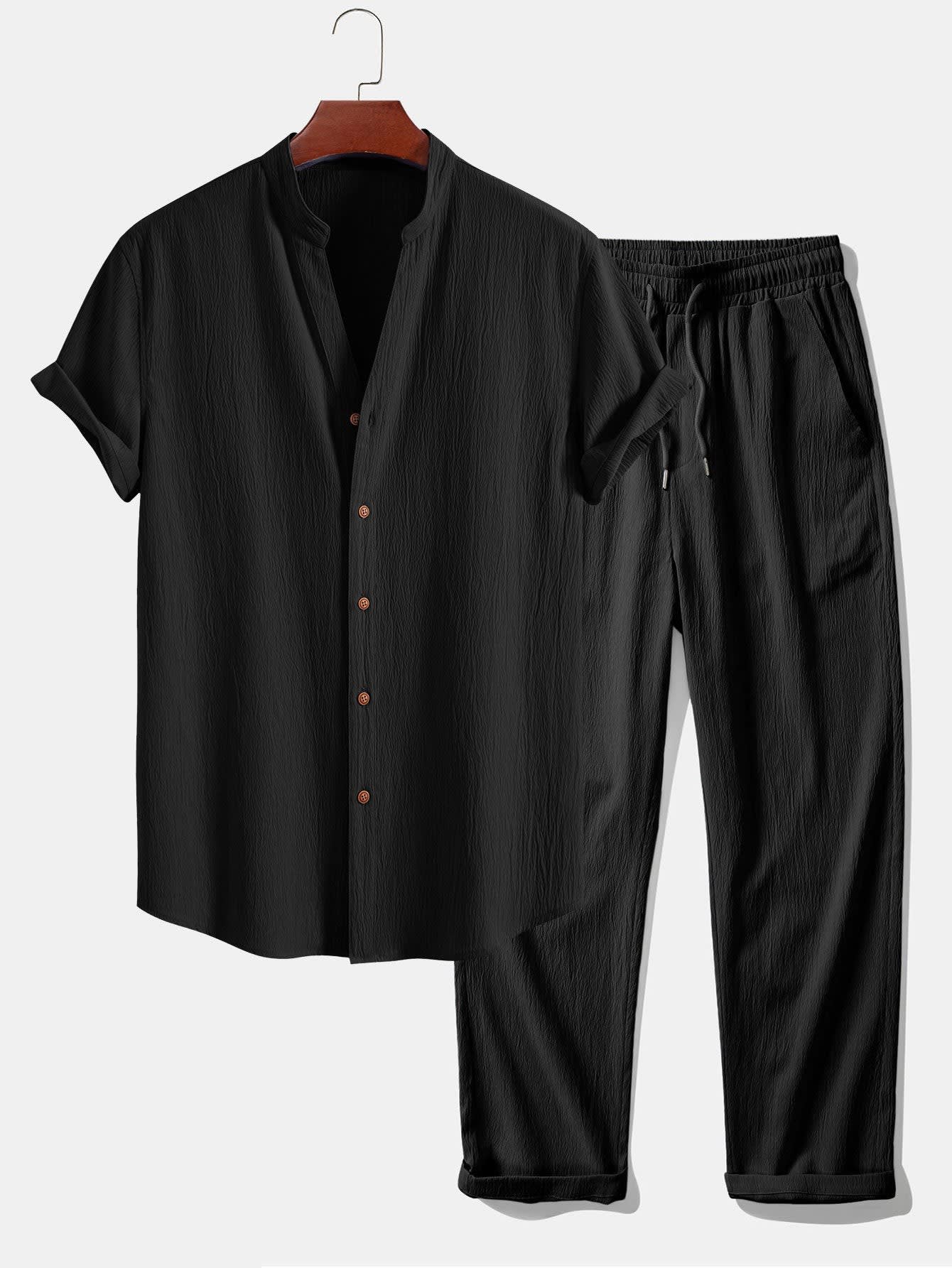 Nolan Band Collar Shirt and Trouser Set_5
