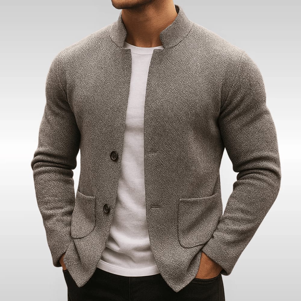 Edward Textured Knit Stand Collar Cardigan