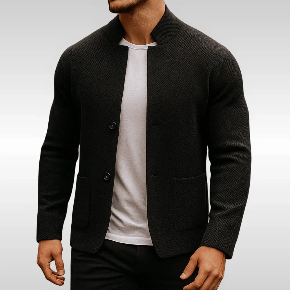 Edward Textured Knit Stand Collar Cardigan