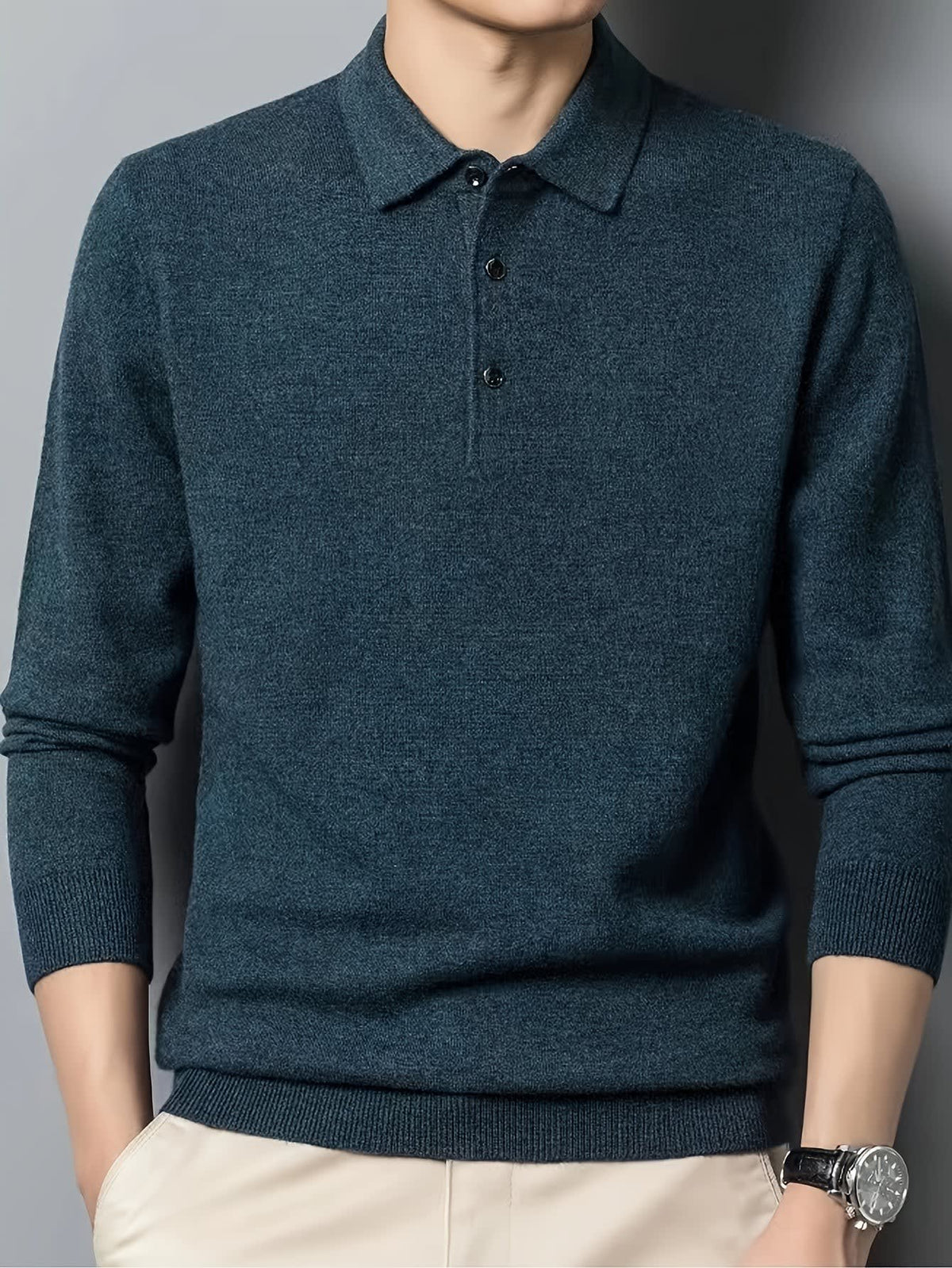 Kasper Fine Knit Long Sleeve Polo