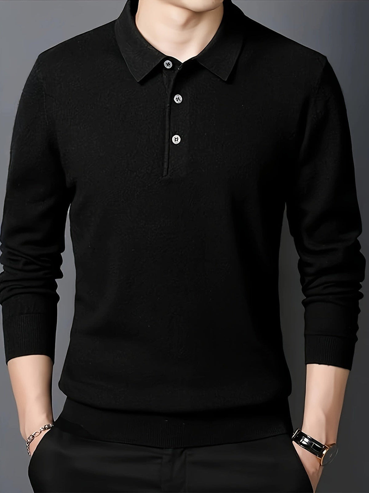 Kasper Fine Knit Long Sleeve Polo
