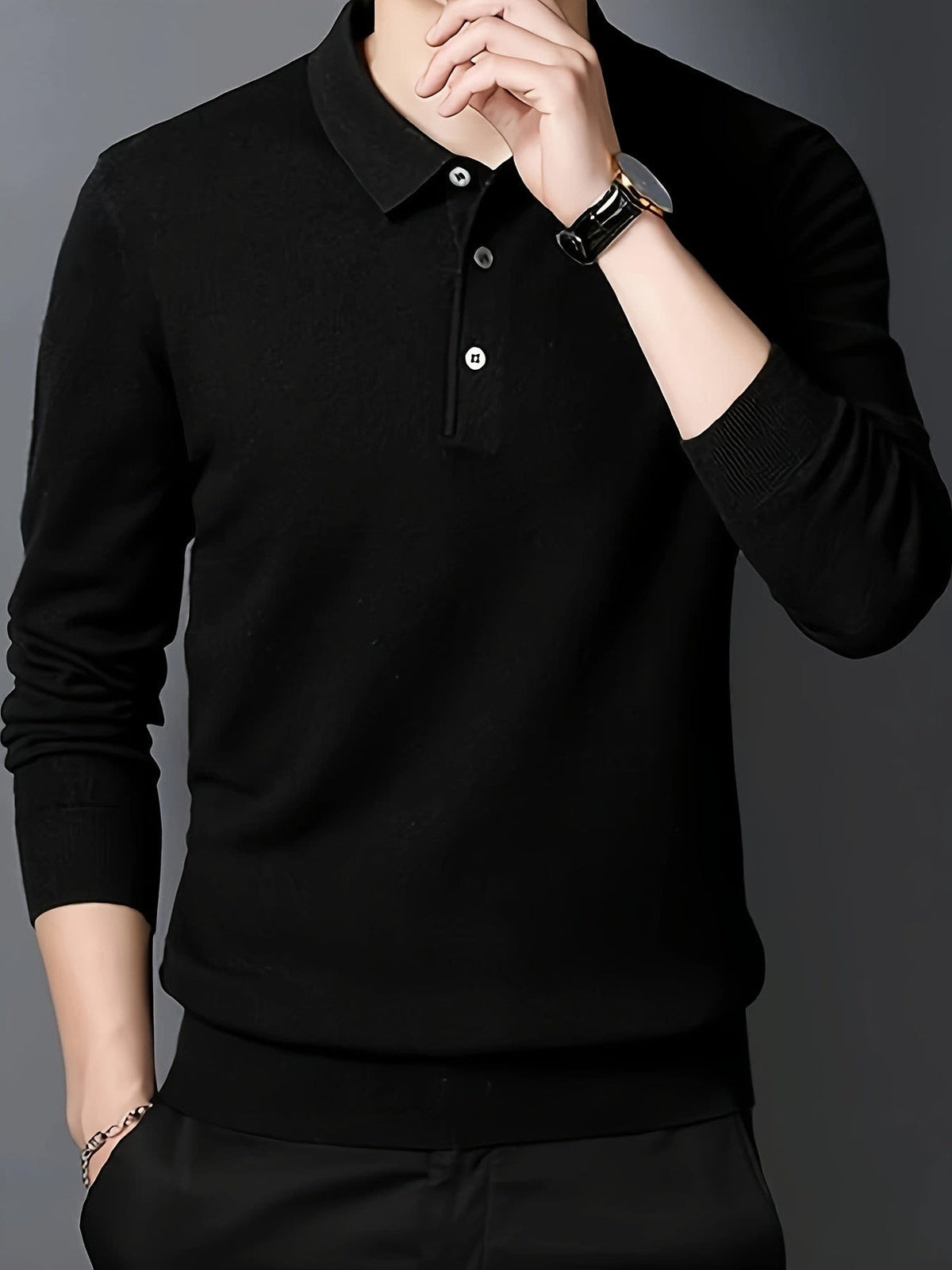 Kasper Fine Knit Long Sleeve Polo