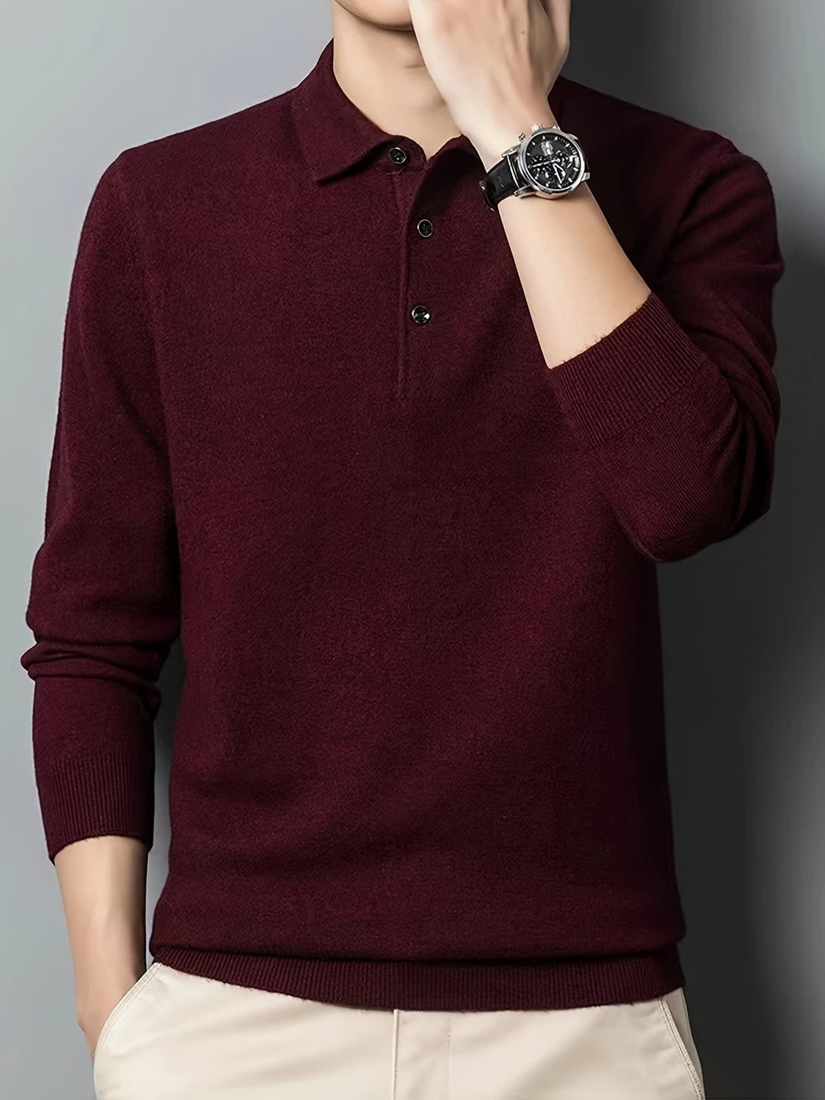 Kasper Fine Knit Long Sleeve Polo