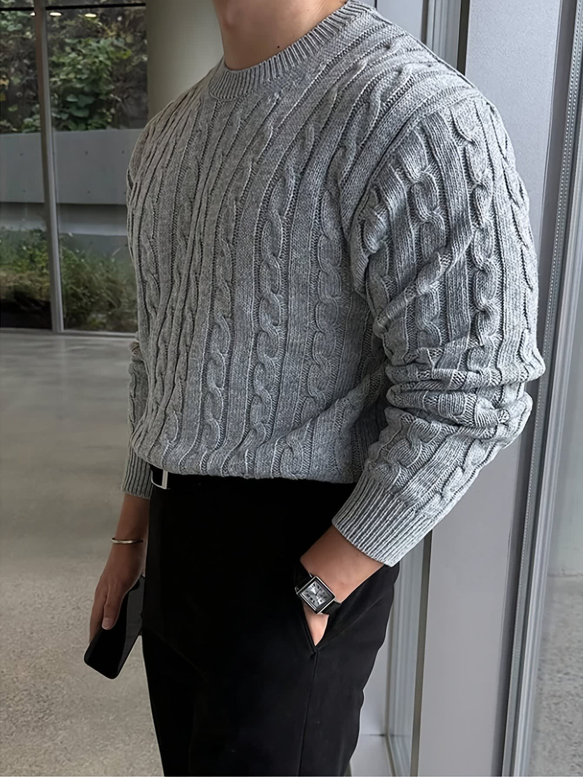 Davenport Cable Knit Crew Neck Sweater