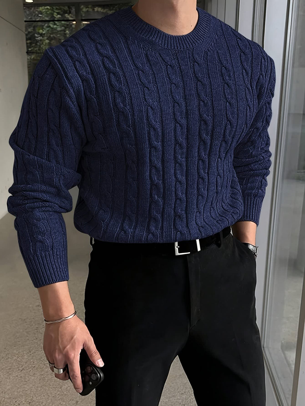 Davenport Cable Knit Crew Neck Sweater