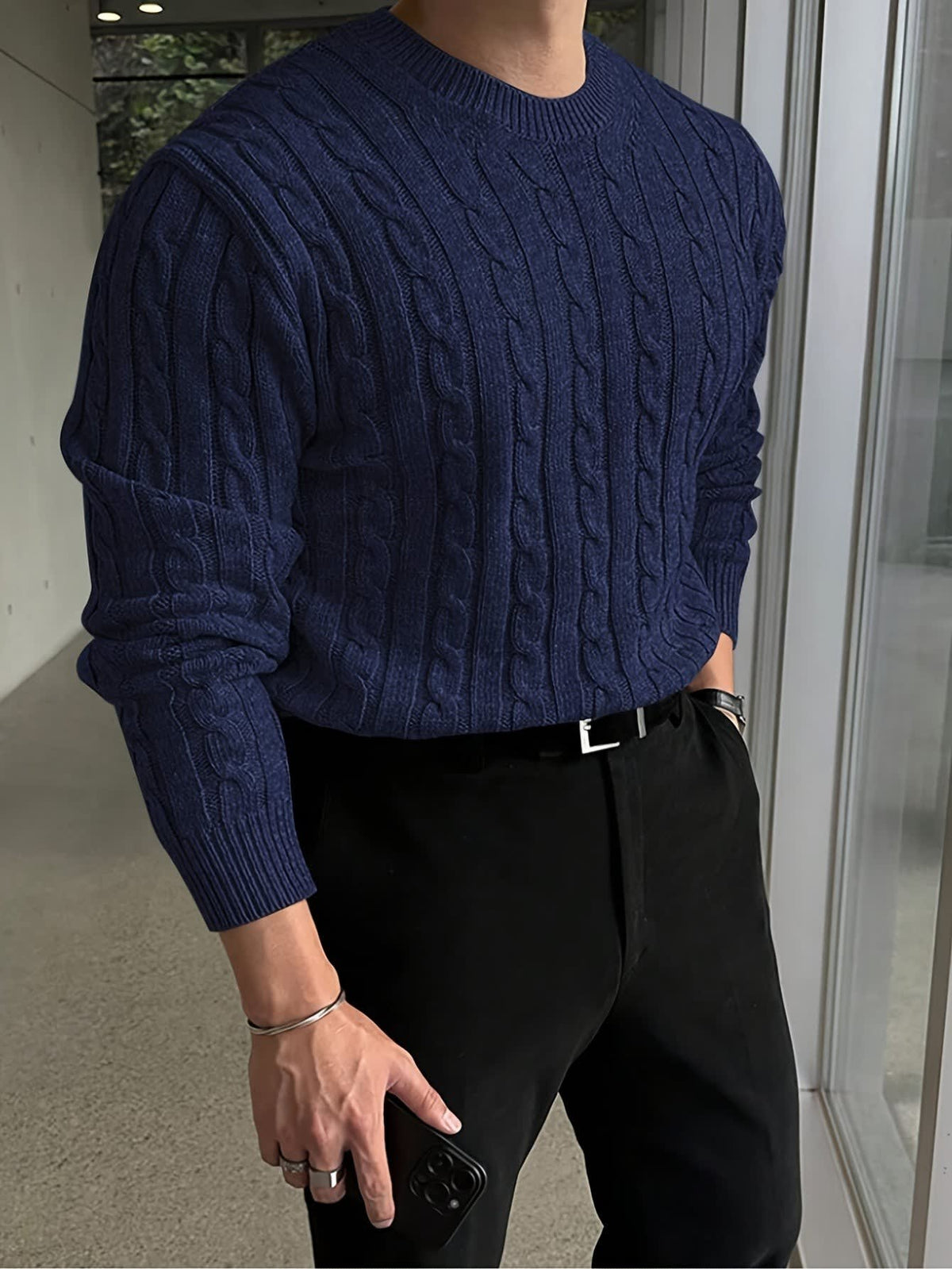 Davenport Cable Knit Crew Neck Sweater