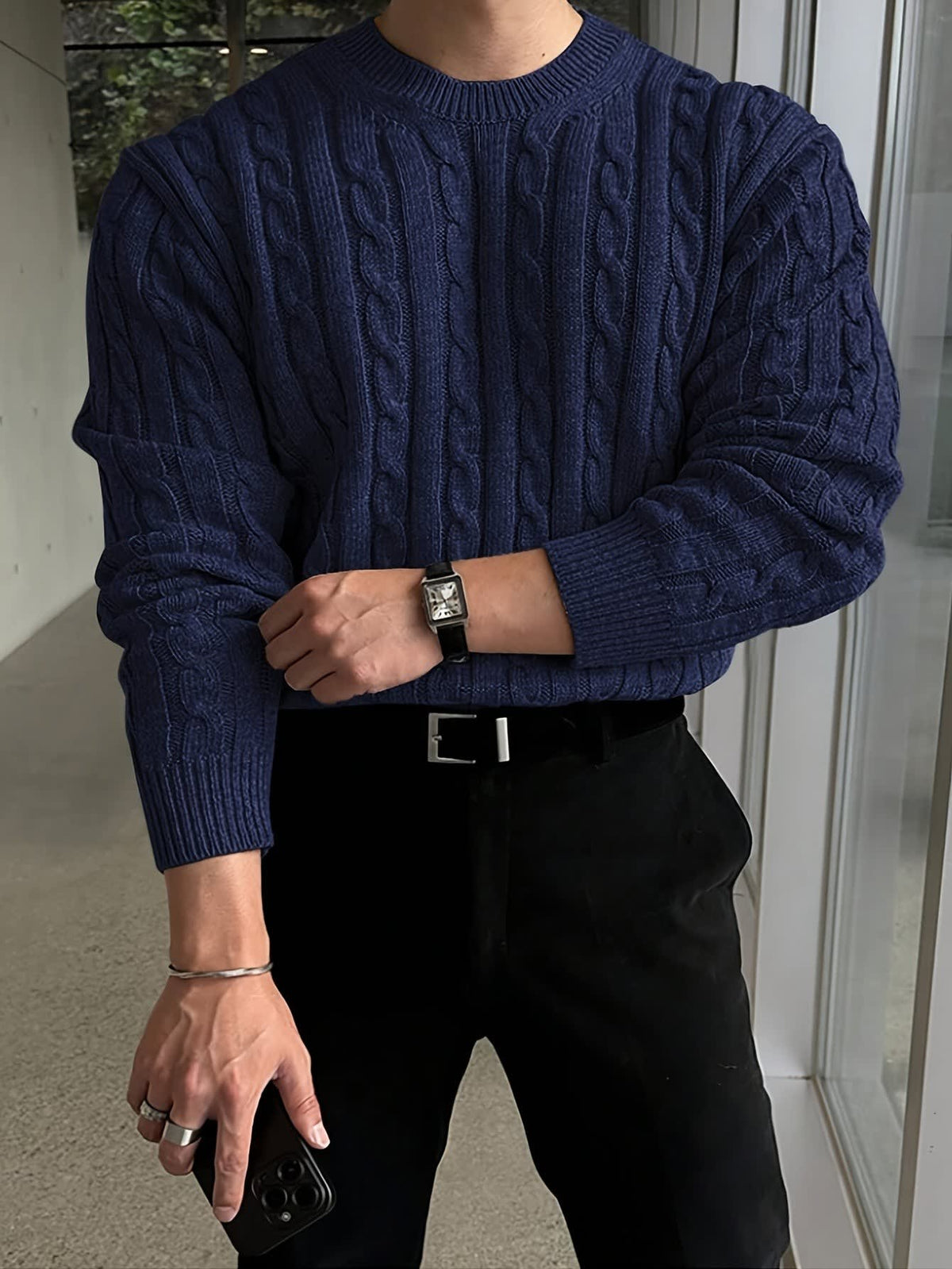 Davenport Cable Knit Crew Neck Sweater