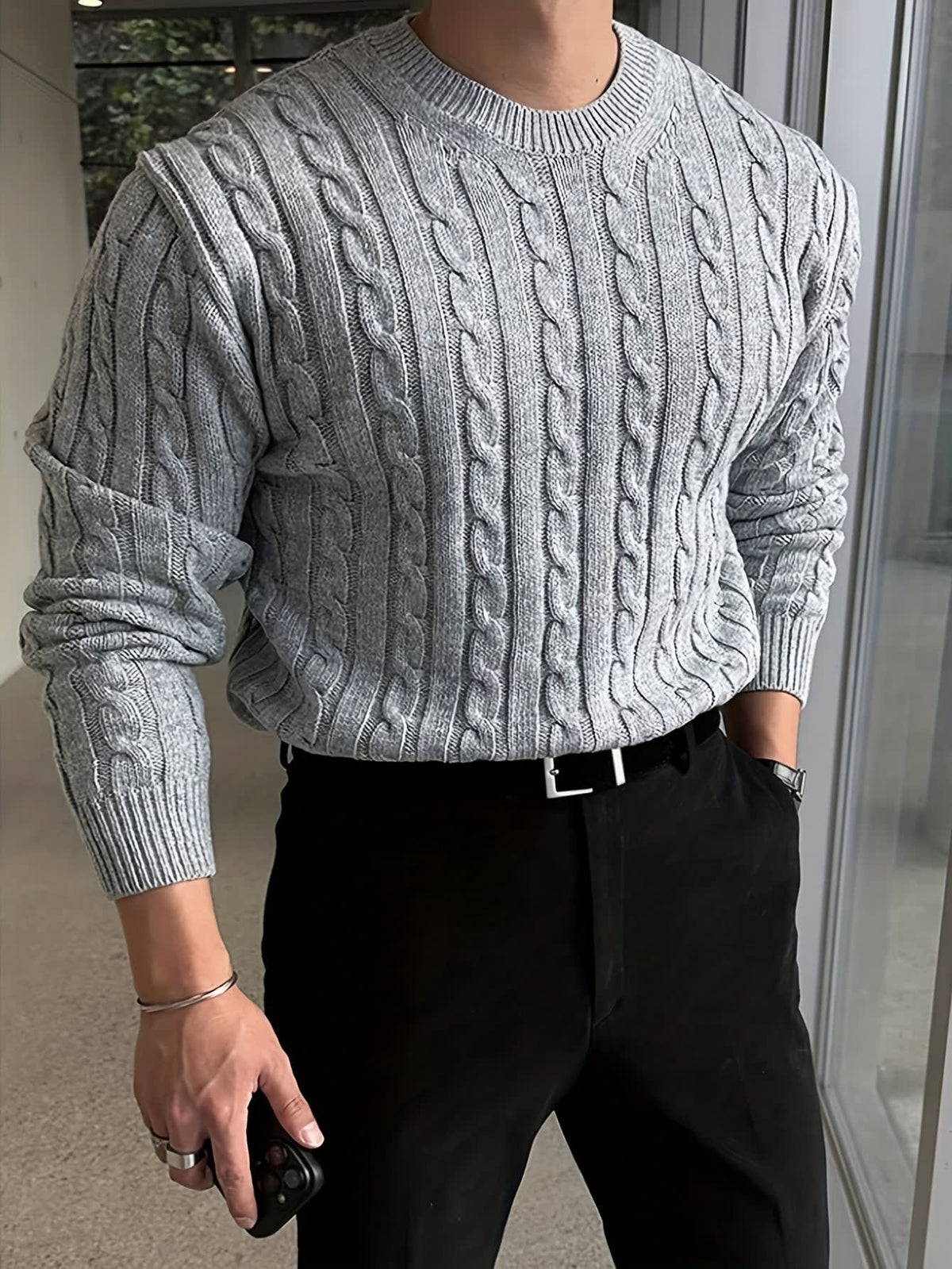 Davenport Cable Knit Crew Neck Sweater