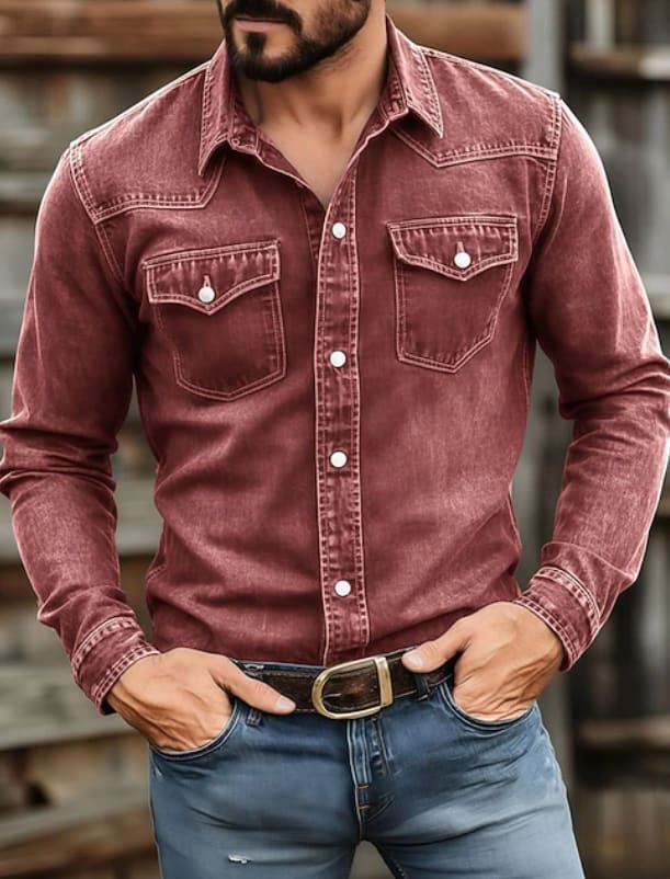 Blake Washed Twill Long Sleeve Western Shirt_1