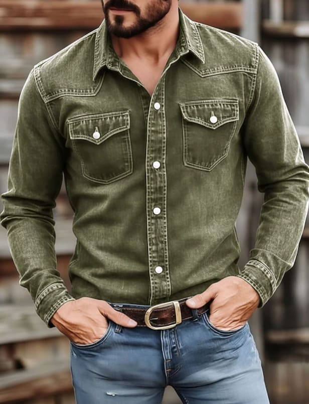 Blake Washed Twill Long Sleeve Western Shirt_4