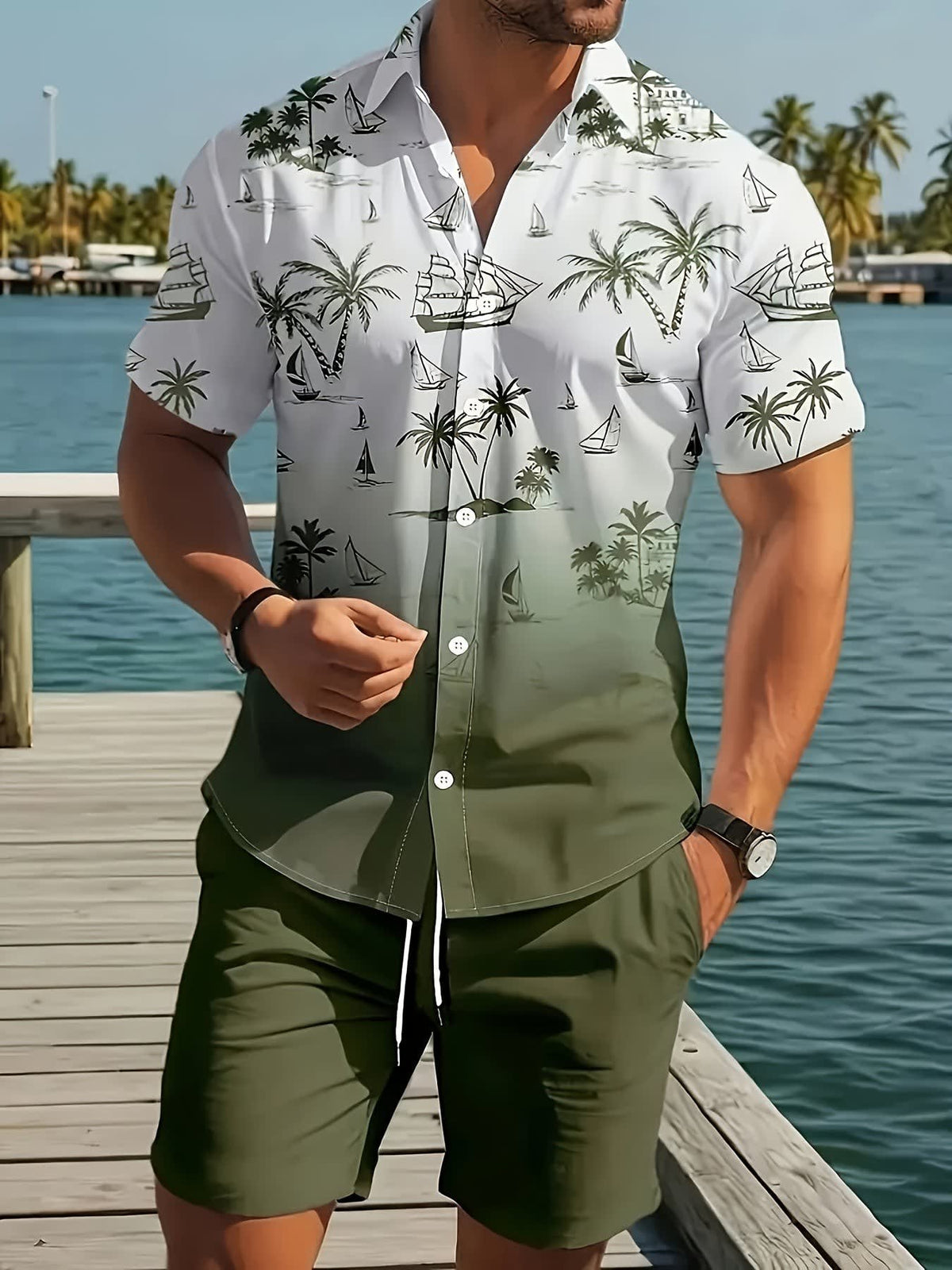 Oberon Coastal Print Shirt and Shorts Set