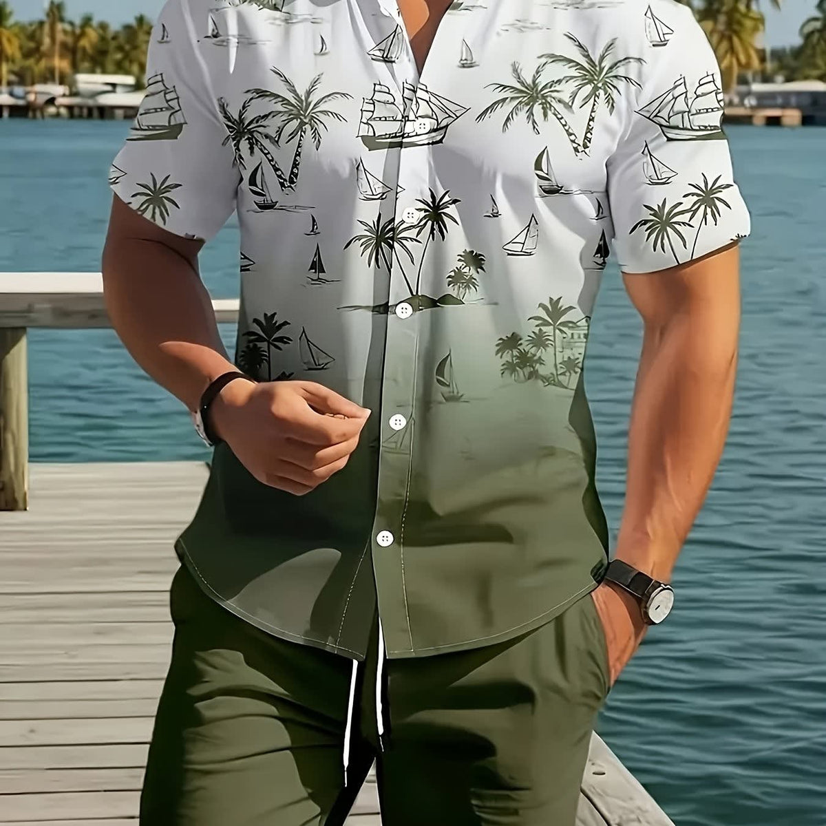 Oberon Coastal Print Shirt and Shorts Set