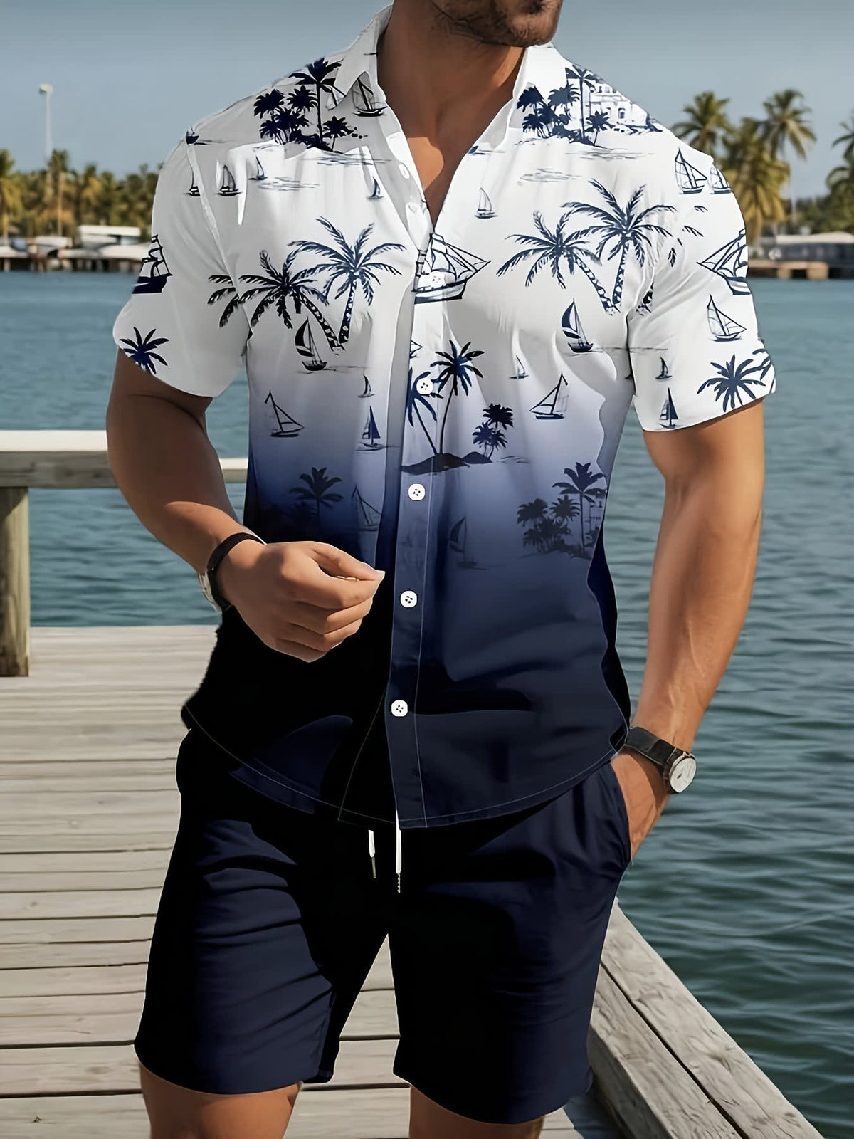 Oberon Coastal Print Shirt and Shorts Set