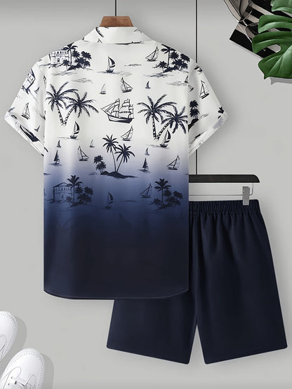 Oberon Coastal Print Shirt and Shorts Set_5