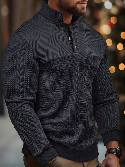 Joaquin Cable Knit Button Neck Pullover_1