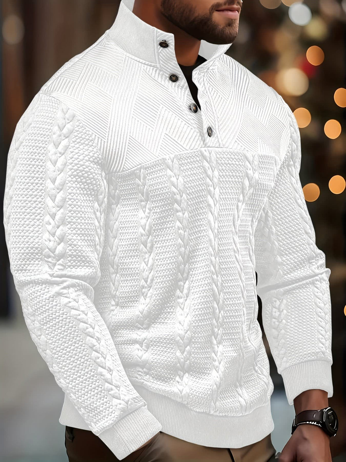 Joaquin Cable Knit Button Neck Pullover