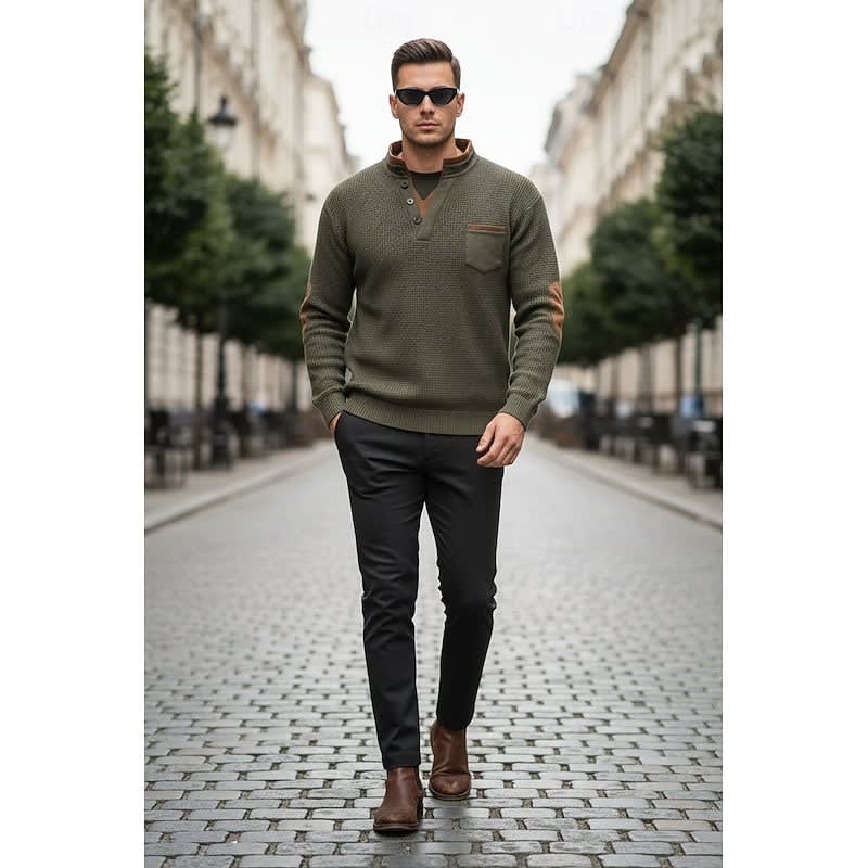Kingsley Waffle Knit Elbow Patch Henley