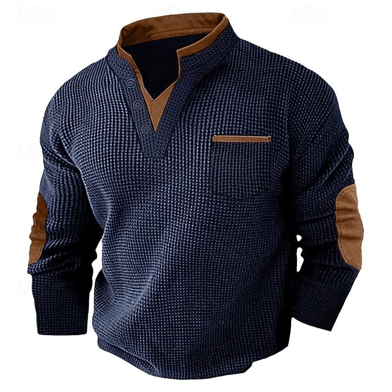 Kingsley Waffle Knit Elbow Patch Henley