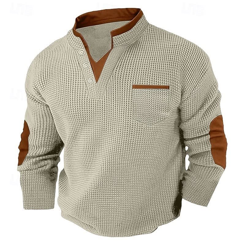 Kingsley Waffle Knit Elbow Patch Henley