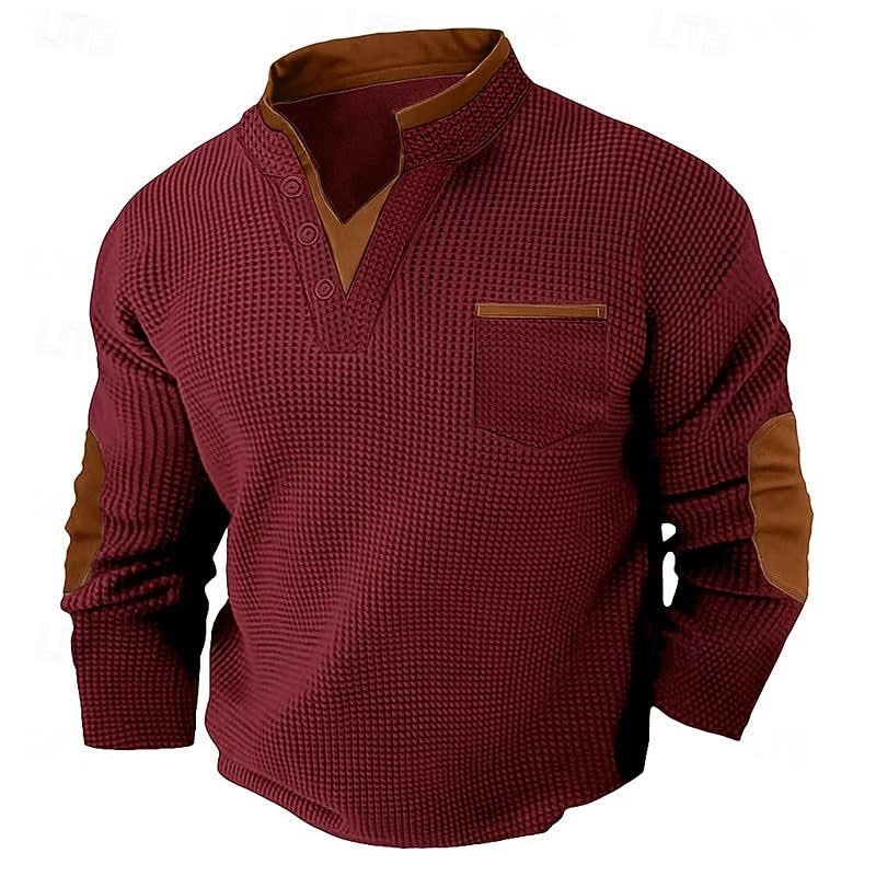 Kingsley Waffle Knit Elbow Patch Henley