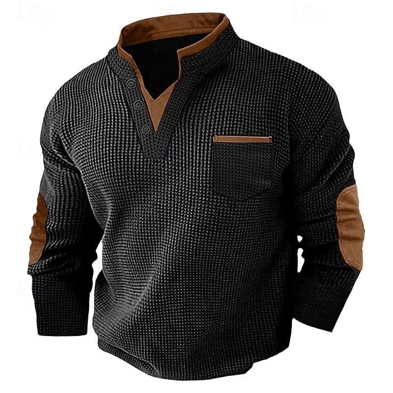 Kingsley Waffle Knit Elbow Patch Henley