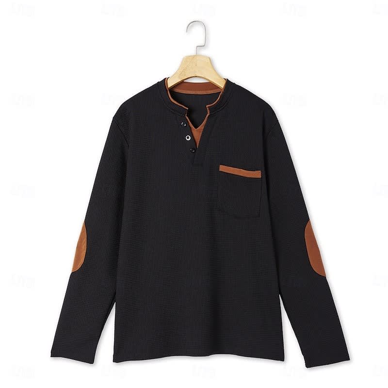 Kingsley Waffle Knit Elbow Patch Henley