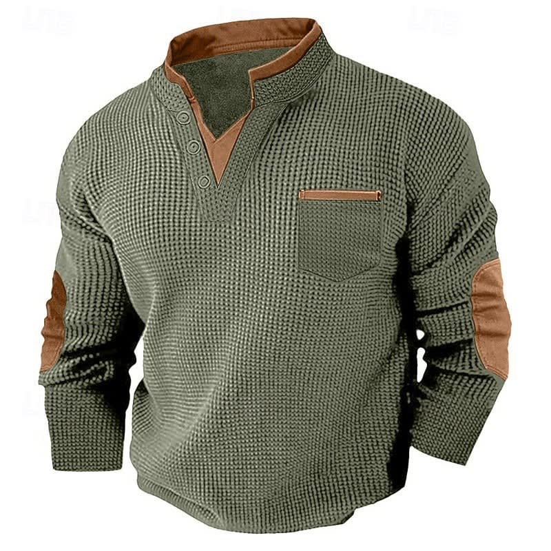 Kingsley Waffle Knit Elbow Patch Henley