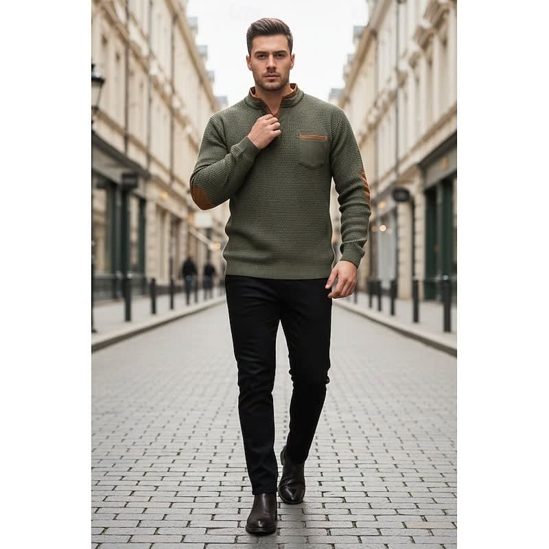 Kingsley Waffle Knit Elbow Patch Henley