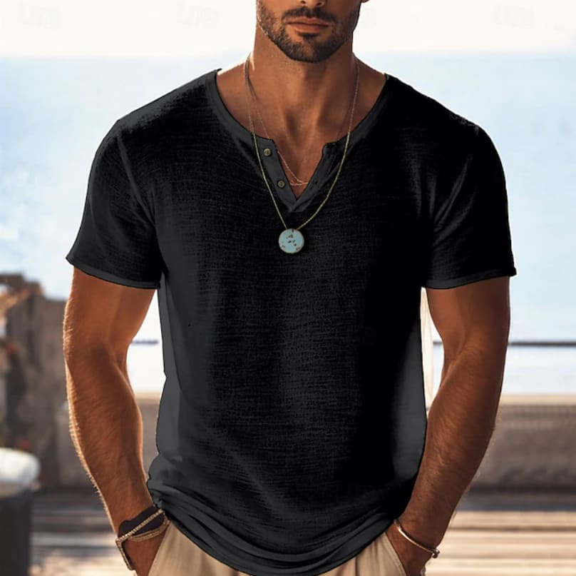Bernard Textured Henley Short Sleeve T-Shirt
