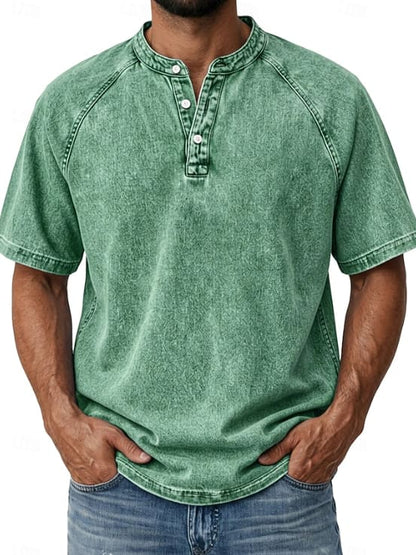 Isaiah Washed Cotton Short Sleeve Henley Shirt_1