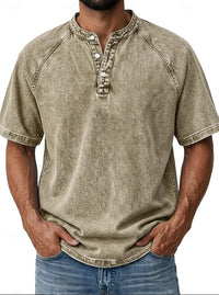 Isaiah Washed Cotton Short Sleeve Henley Shirt