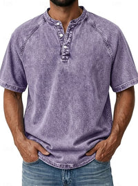 Isaiah Washed Cotton Short Sleeve Henley Shirt