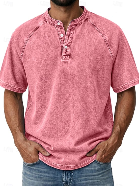 Isaiah Washed Cotton Short Sleeve Henley Shirt