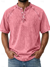 Isaiah Washed Cotton Short Sleeve Henley Shirt