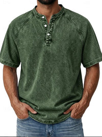 Isaiah Washed Cotton Short Sleeve Henley Shirt