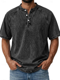 Isaiah Washed Cotton Short Sleeve Henley Shirt