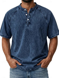 Isaiah Washed Cotton Short Sleeve Henley Shirt