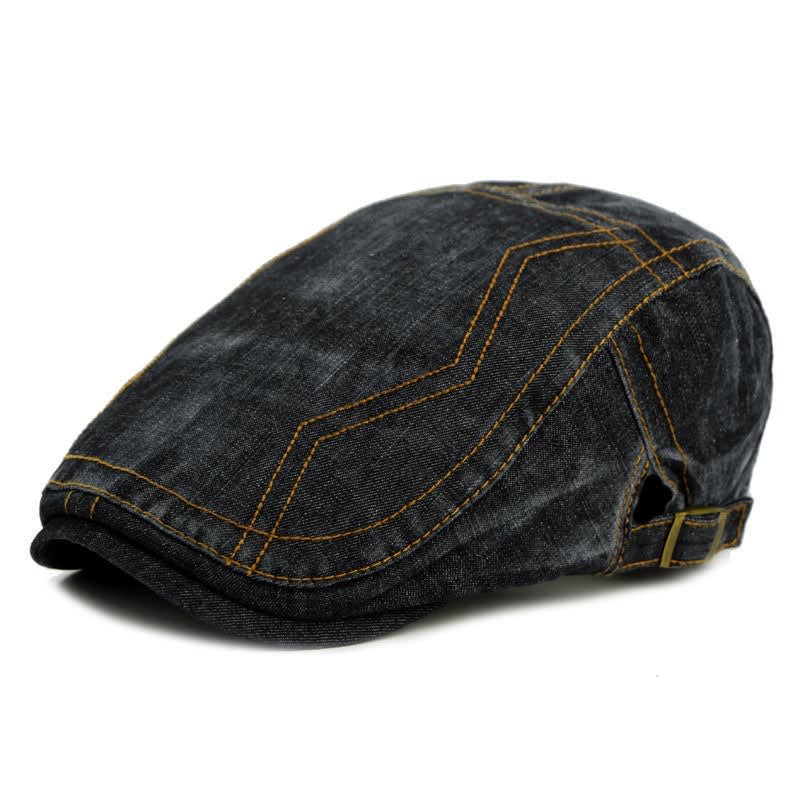 Ripley Denim Contrast Stitch Flat Cap